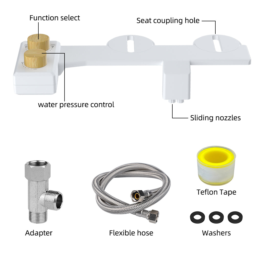 Hibutt Non-Electric Attachable Bidet Dual Nozzles Adjustable Pressure - 1103