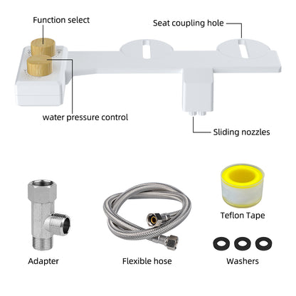Hibutt Non-Electric Attachable Bidet Dual Nozzles Adjustable Pressure - 1103